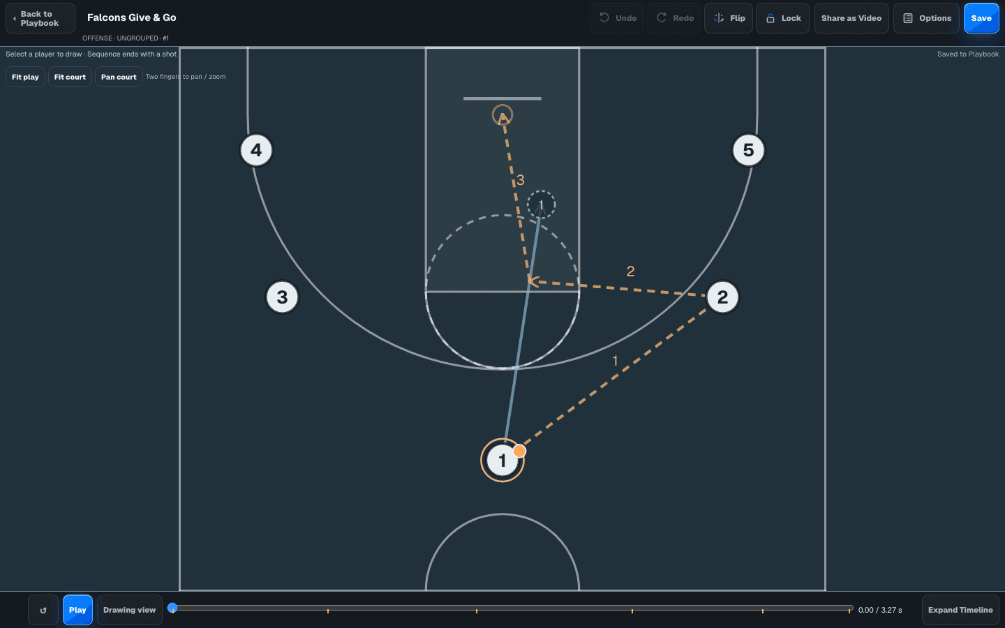 BasketballArc court editor with a sample Give and Go